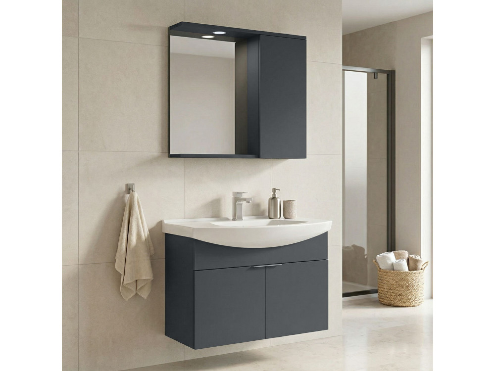 Set mobile lavabo con specchio (2 pezzi) "Purus 80" - 80 x 50 x 58 cm - Antracite opaco