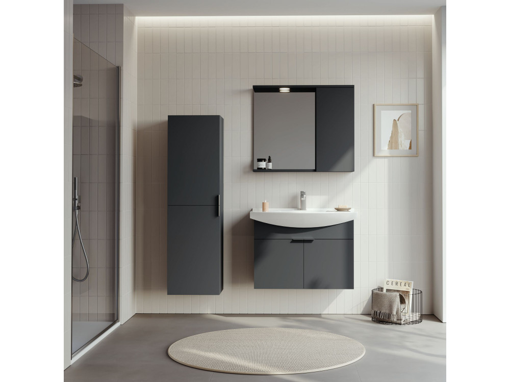 Set mobile lavabo con specchio (2 pezzi) "Purus 80" - 80 x 50 x 58 cm - Antracite opaco