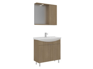 Set mobile lavabo con specchio (2 pezzi) "Purus 80" - 80 x 50 x 83 cm - Rovere