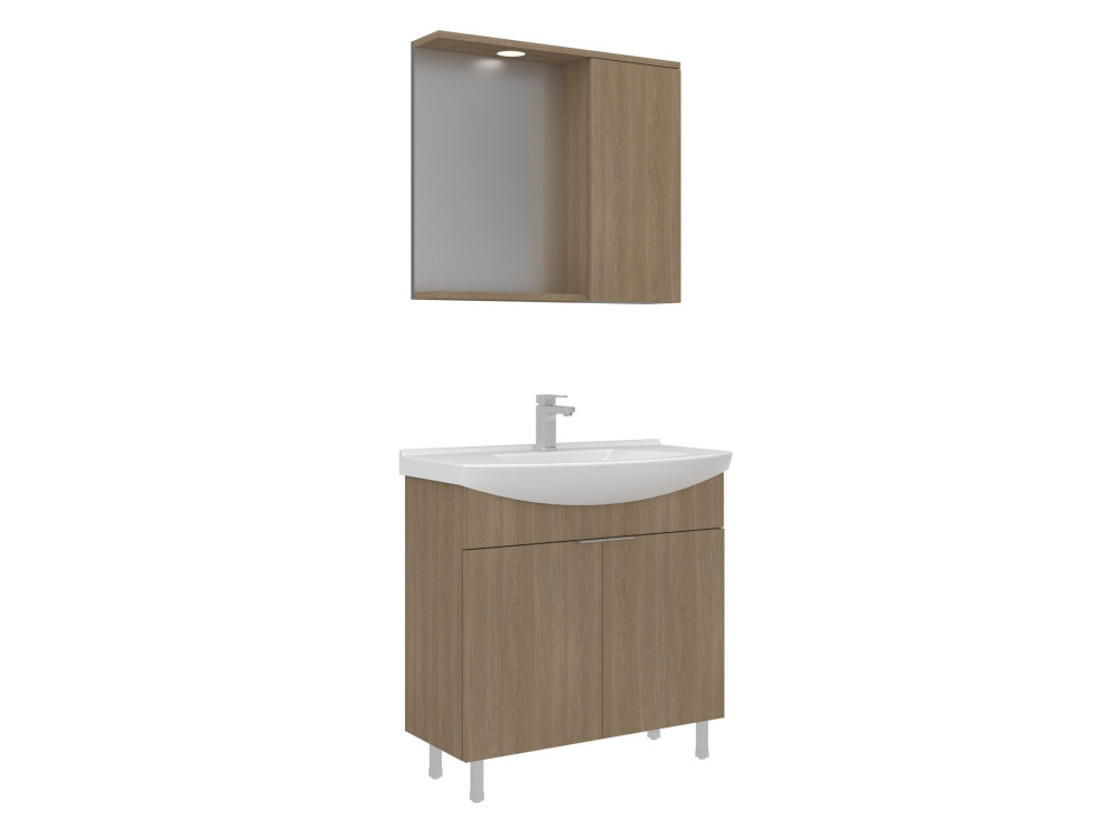 Set mobile lavabo con specchio (2 pezzi) "Purus 80" - 80 x 50 x 83 cm - Rovere