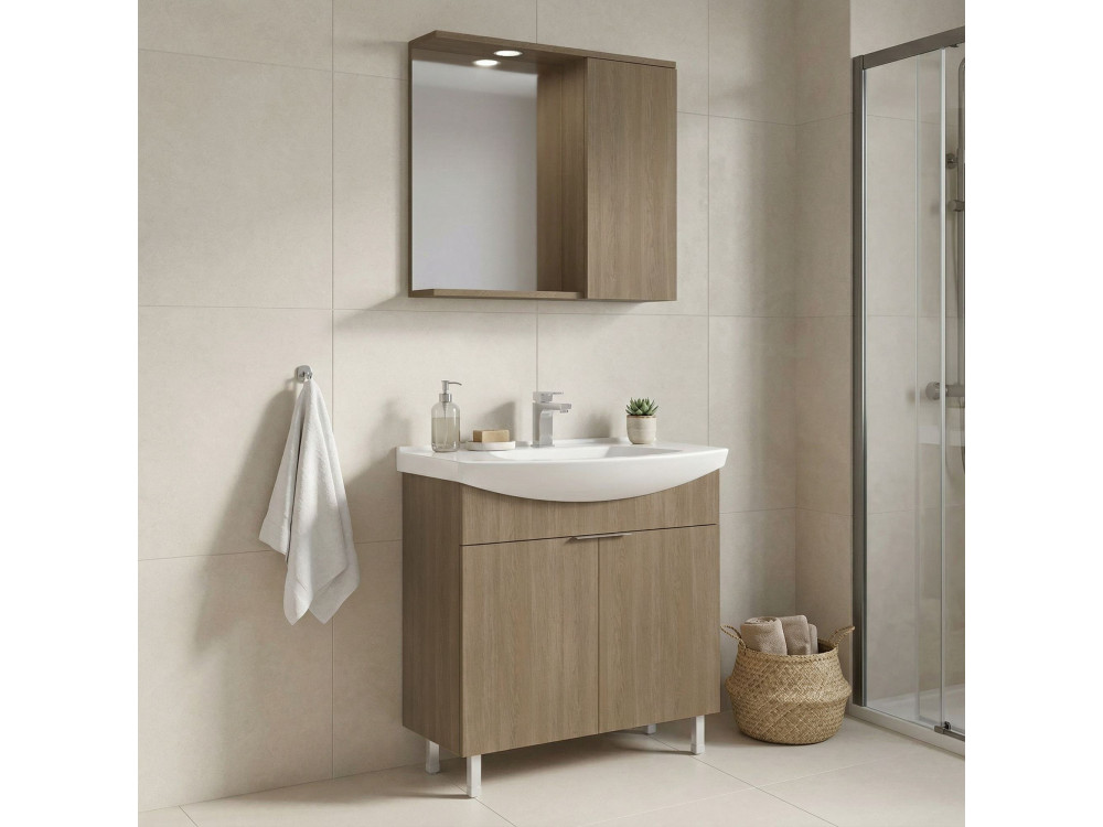 Set mobile lavabo con specchio (2 pezzi) "Purus 80" - 80 x 50 x 83 cm - Rovere