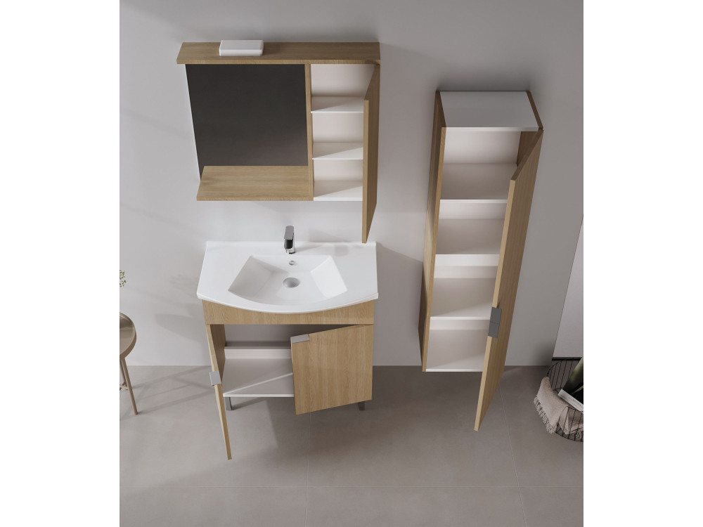 Set mobile lavabo con specchio (2 pezzi) "Purus 80" - 80 x 50 x 83 cm - Rovere