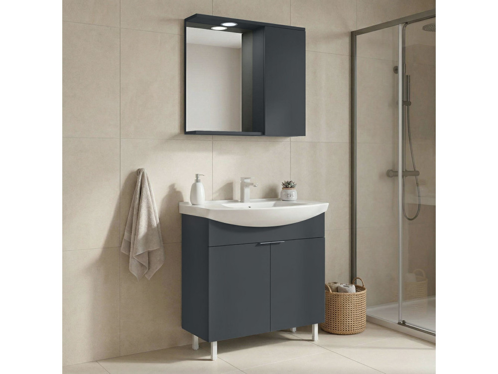 Set mobile lavabo con specchio (2 pezzi) "Purus 80" - 80 x 50 x 83 cm - Antracite opaco