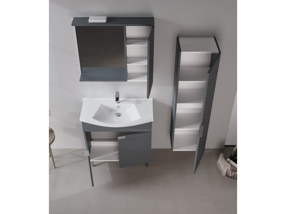 Set mobile lavabo con specchio (2 pezzi) "Purus 80" - 80 x 50 x 83 cm - Antracite opaco