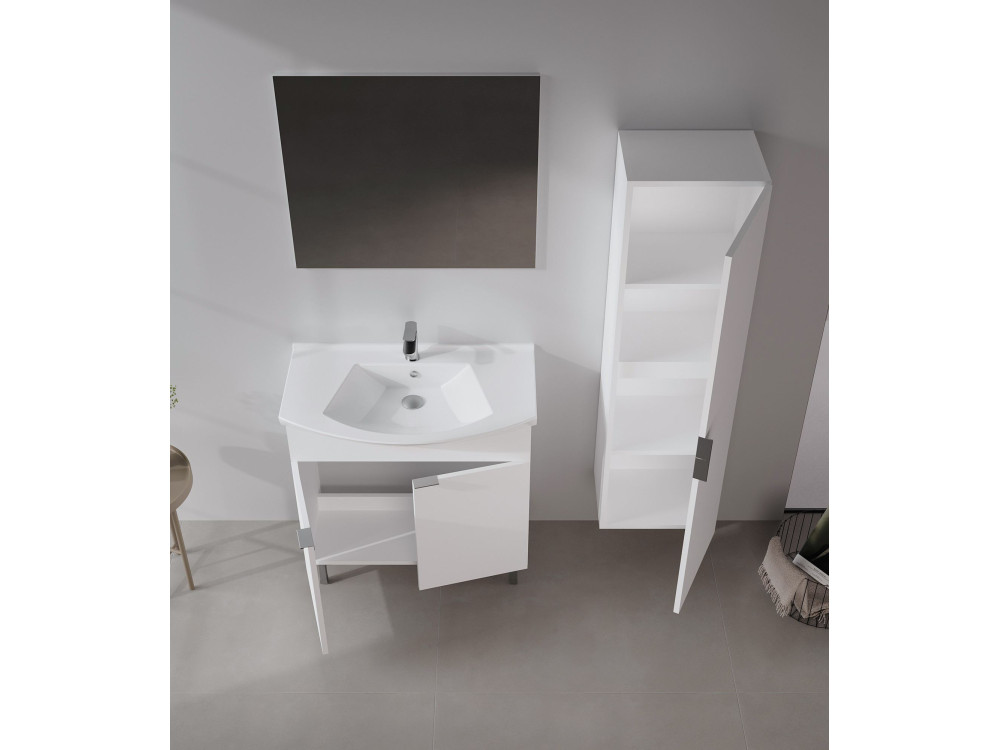 Set mobile lavabo con specchio (2 pezzi) "Purus 80" - 80 x 50 x 83 cm - Bianco