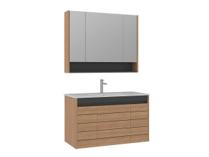 Set mobile lavabo con specchio (2 pezzi) "Ricato 100" -  cm - Rovere