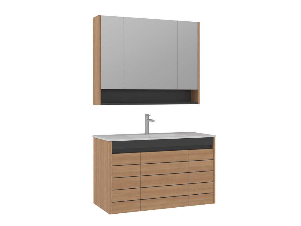 Set mobile lavabo con specchio (2 pezzi) "Ricato 100" -  cm - Rovere