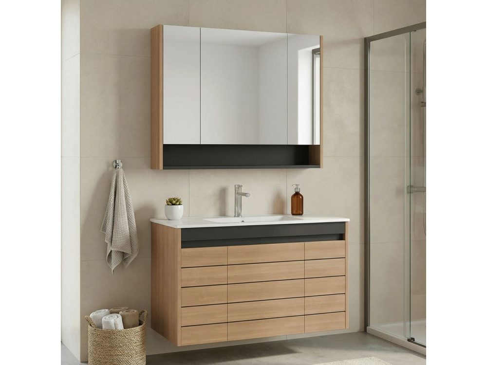 Set mobile lavabo con specchio (2 pezzi) "Ricato 100" -  cm - Rovere