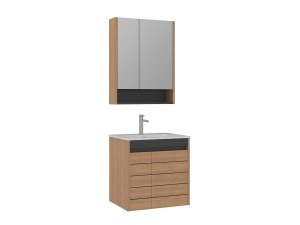 Set mobile lavabo con specchio (2 pezzi) "Ricato 60" - 61 x 47 x 62 cm - Rovere