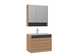 Set mobile lavabo con specchio (2 pezzi) "Ricato 80" - 81 x 47 x 62 cm - Rovere