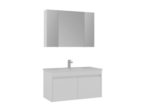 Set mobile lavabo con specchio (2 pezzi) "Side 100 v3" - 100 x 45 x 52 cm - Bianco opaco