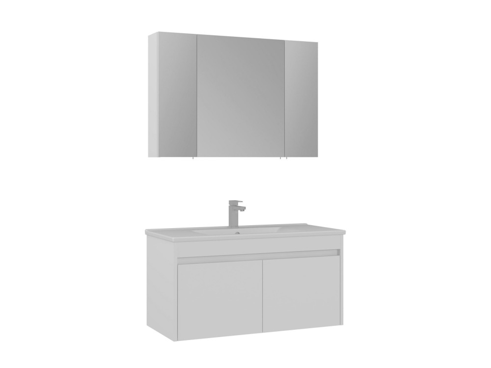 Set mobile lavabo con specchio (2 pezzi) "Side 100 v3" - 100 x 45 x 52 cm - Bianco opaco