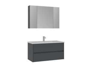 Set mobile lavabo con specchio (2 pezzi) "Side 100 v3" - 100 x 16 x 52 cm - Antracite opaco