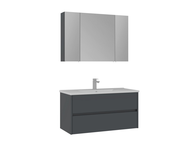 Set mobile lavabo con specchio (2 pezzi) "Side 100 v3" - 100 x 16 x 52 cm - Antracite opaco