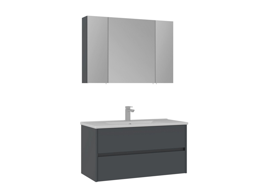 Set mobile lavabo con specchio (2 pezzi) "Side 100 v3" - 100 x 16 x 52 cm - Antracite opaco