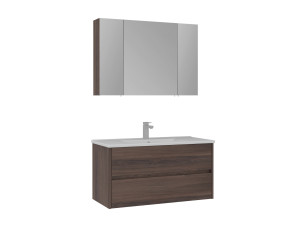 Set mobile lavabo con specchio (2 pezzi) "Side 100 v3" - 100 x 16 x 52 cm - Noce