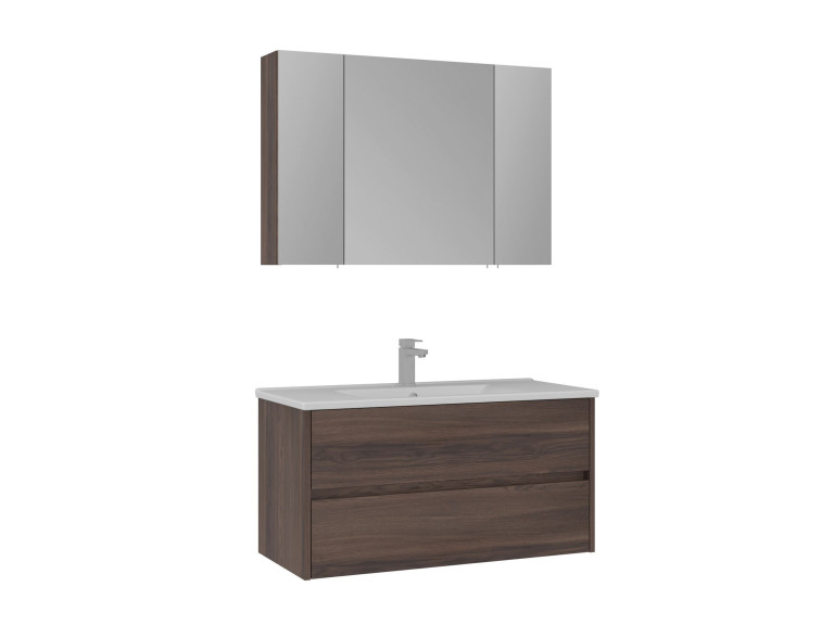 Set mobile lavabo con specchio (2 pezzi) "Side 100 v3" - 100 x 16 x 52 cm - Noce