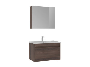 Set mobile lavabo con specchio (2 pezzi) "Side 100 v3" - 85 x 45 x 52 cm - Noce