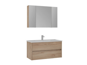 Set mobile lavabo con specchio (2 pezzi) "Side 100 v3" - 100 x 16 x 52 cm - Rovere
