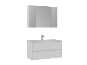Set mobile lavabo con specchio (2 pezzi) "Side 100 v3" - 100 x 16 x 52 cm - Bianco opaco