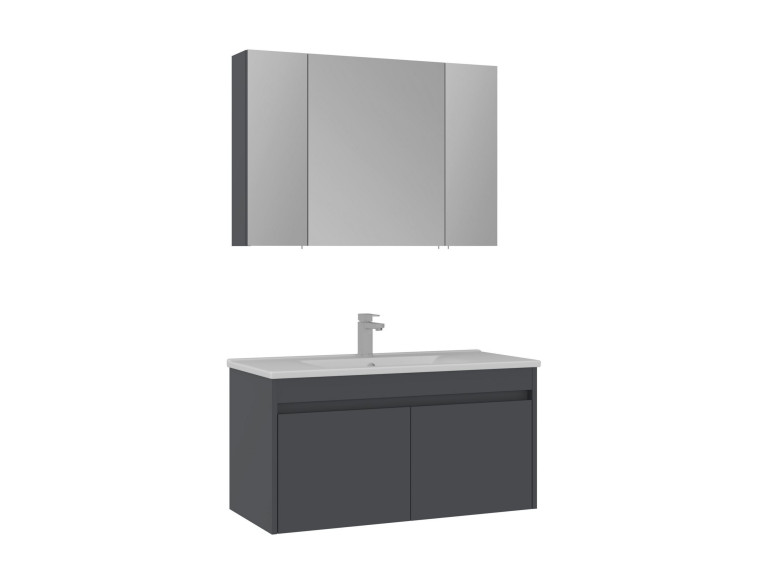 Set mobile lavabo con specchio (2 pezzi) "Side 100 v3" - 100 x 45 x 52 cm - Antracite opaco