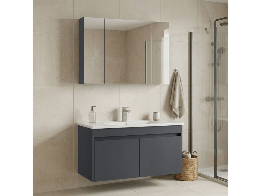 Set mobile lavabo con specchio (2 pezzi) "Side 100 v3" - 100 x 45 x 52 cm - Antracite opaco