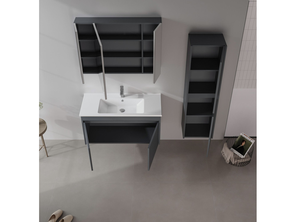 Set mobile lavabo con specchio (2 pezzi) "Side 100 v3" - 100 x 45 x 52 cm - Antracite opaco
