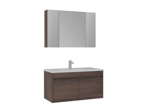 Set mobile lavabo con specchio (2 pezzi) "Side 100 v3" - 100 x 45 x 52 cm - Noce