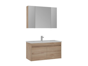 Set mobile lavabo con specchio (2 pezzi) "Side 100 v3" - 100 x 45 x 52 cm - Rovere