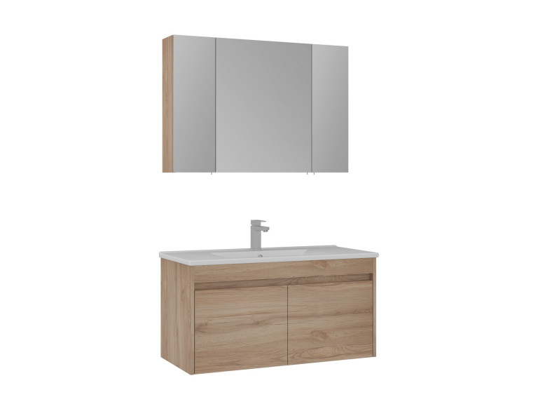 Set mobile lavabo con specchio (2 pezzi) "Side 100 v3" - 100 x 45 x 52 cm - Rovere