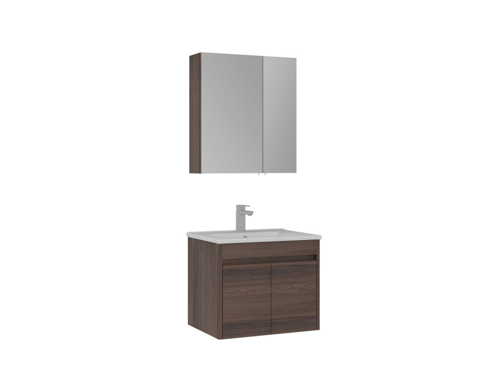 Set mobile lavabo con specchio (2 pezzi) "Side 65 v2" - 65 x 45 x 52 cm - Noce
