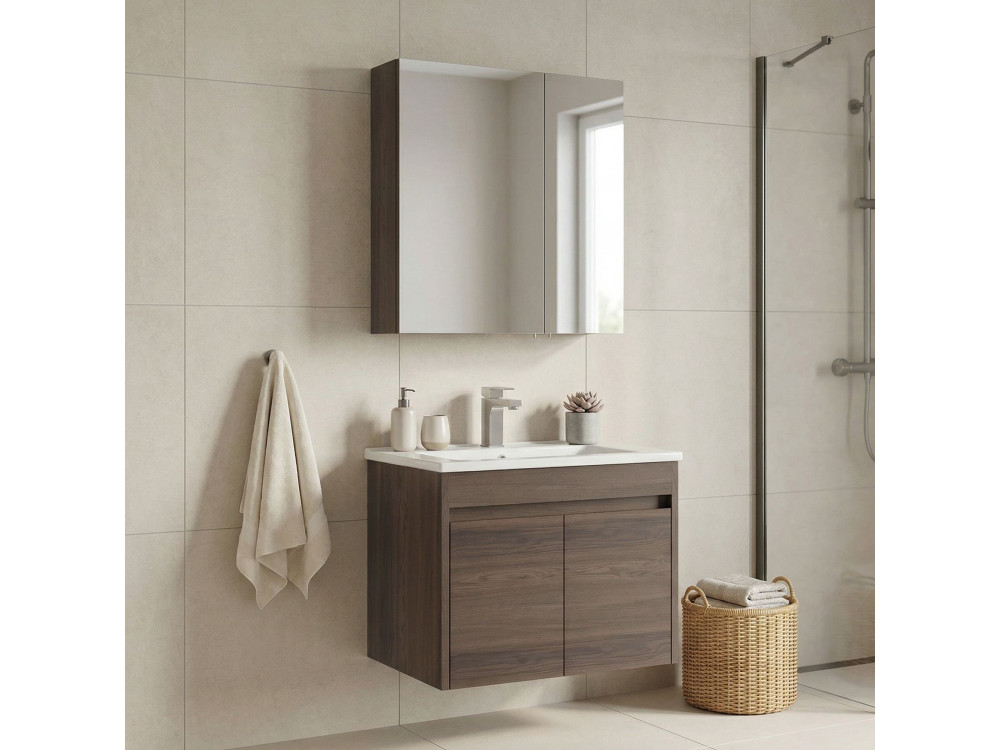 Set mobile lavabo con specchio (2 pezzi) "Side 65 v2" - 65 x 45 x 52 cm - Noce
