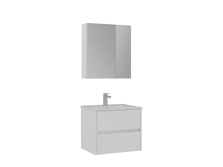 Set mobile lavabo con specchio (2 pezzi) "Side 65 v2" - 65 x 45 x 52 cm - Bianco opaco