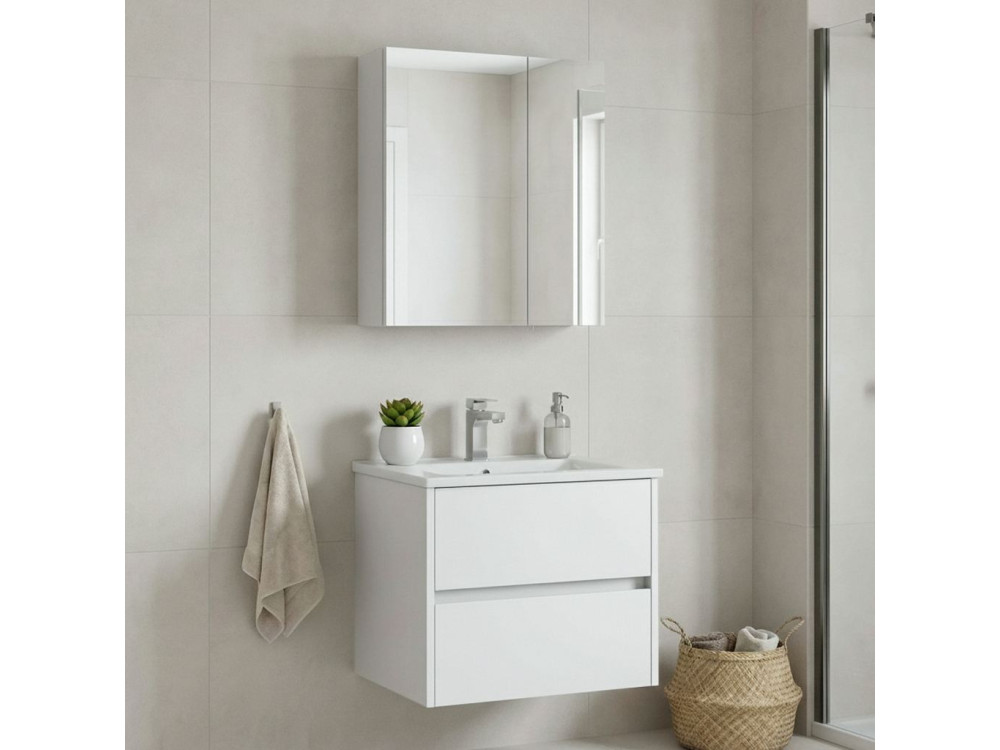 Set mobile lavabo con specchio (2 pezzi) "Side 65 v2" - 65 x 45 x 52 cm - Bianco opaco