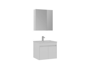 Set mobile lavabo con specchio (2 pezzi) "Side 65 v2" - 65 x 45 x 52 cm - Bianco opaco