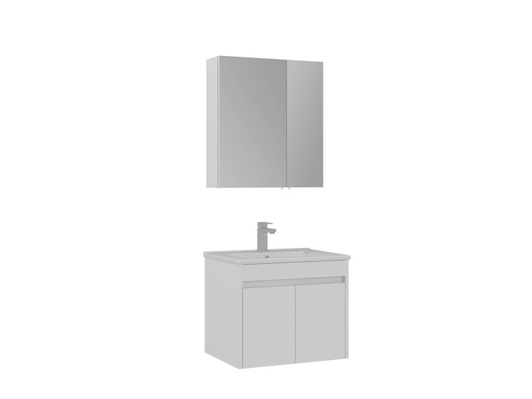 Set mobile lavabo con specchio (2 pezzi) "Side 65 v2" - 65 x 45 x 52 cm - Bianco opaco