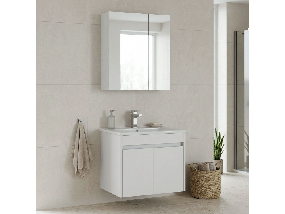 Set mobile lavabo con specchio (2 pezzi) "Side 65 v2" - 65 x 45 x 52 cm - Bianco opaco