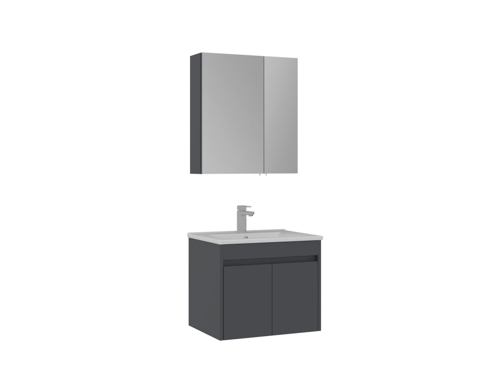Set mobile lavabo con specchio (2 pezzi) "Side 65 v2" - 65 x 45 x 52 cm - Antracite opaco