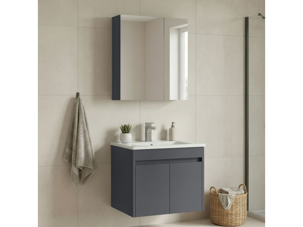 Set mobile lavabo con specchio (2 pezzi) "Side 65 v2" - 65 x 45 x 52 cm - Antracite opaco
