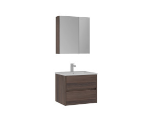 Set mobile lavabo con specchio (2 pezzi) "Side 65 v2" - 65 x 45 x 52 cm - Noce