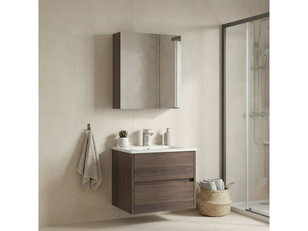 Set mobile lavabo con specchio (2 pezzi) "Side 65 v2" - 65 x 45 x 52 cm - Noce