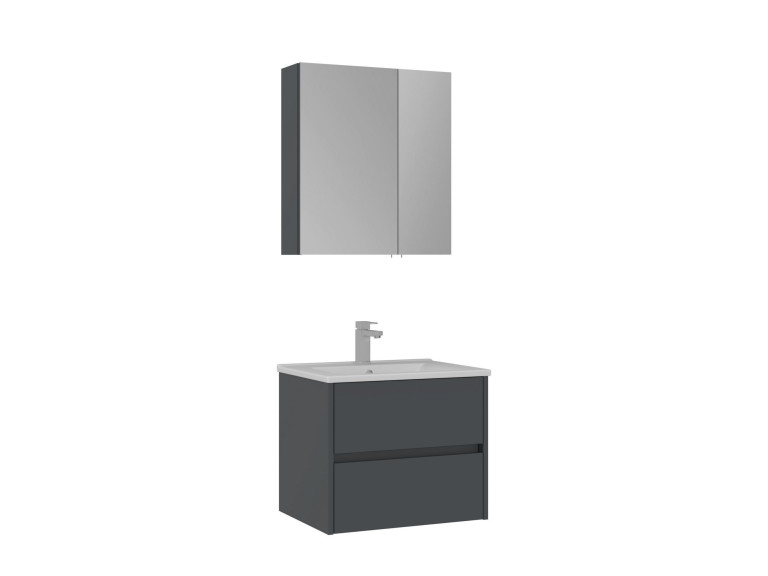 Set mobile lavabo con specchio (2 pezzi) "Side 65 v2" - 65 x 45 x 52 cm - Antracite opaco