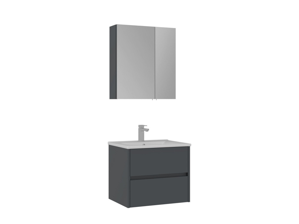 Set mobile lavabo con specchio (2 pezzi) "Side 65 v2" - 65 x 45 x 52 cm - Antracite opaco