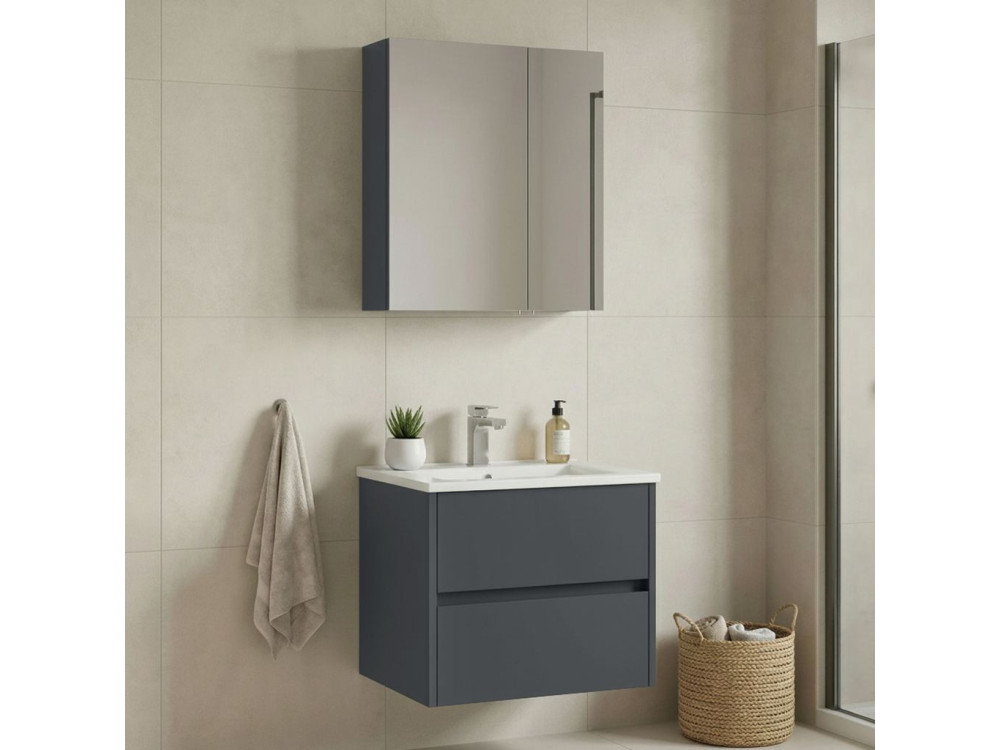 Set mobile lavabo con specchio (2 pezzi) "Side 65 v2" - 65 x 45 x 52 cm - Antracite opaco