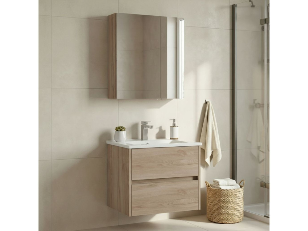 Set mobile lavabo con specchio (2 pezzi) "Side 65 v2" - 65 x 45 x 52 cm - Rovere
