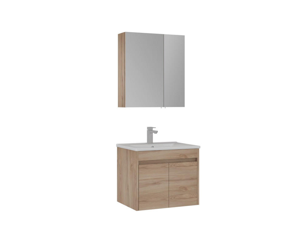 Set mobile lavabo con specchio (2 pezzi) "Side 65 v2" - 65 x 45 x 52 cm - Rovere