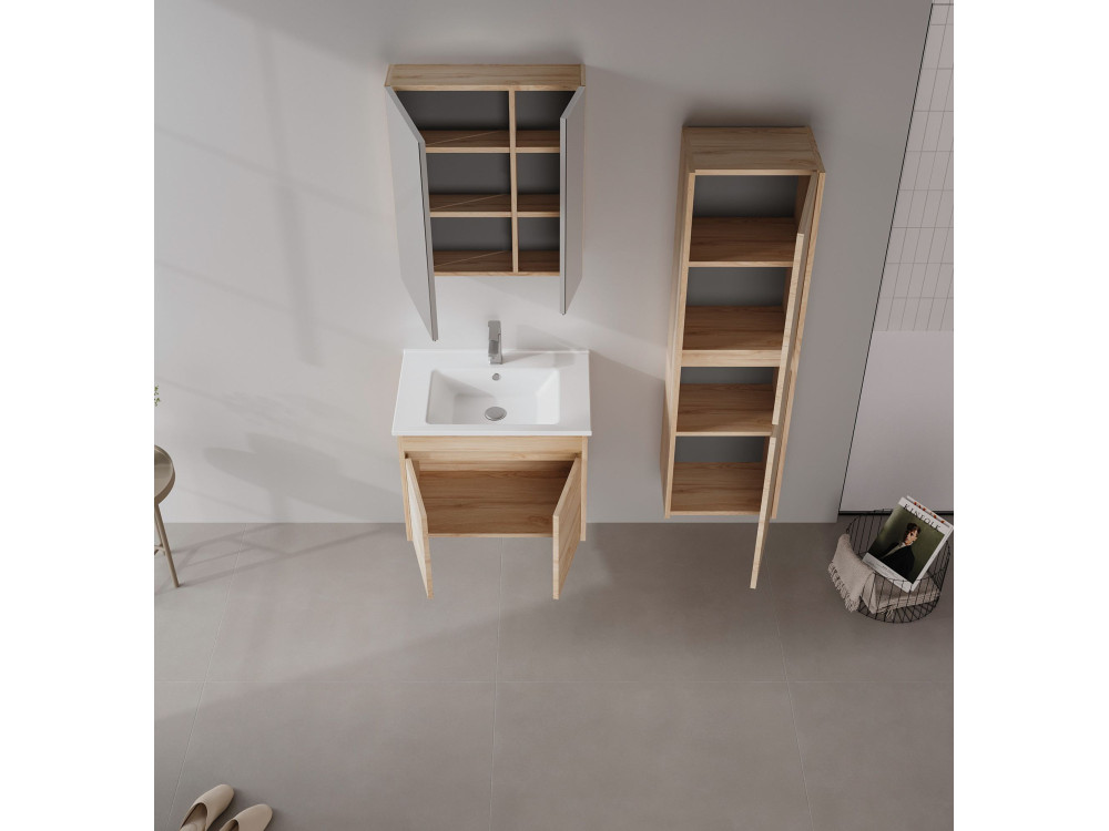 Set mobile lavabo con specchio (2 pezzi) "Side 65 v2" - 65 x 45 x 52 cm - Rovere