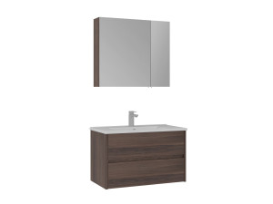 Set mobile lavabo con specchio (2 pezzi) "Side 85 v2" - 85 x 45 x 52 cm - Noce