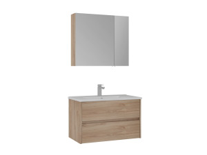 Set mobile lavabo con specchio (2 pezzi) "Side 85 v2" - 85 x 45 x 52 cm - Rovere