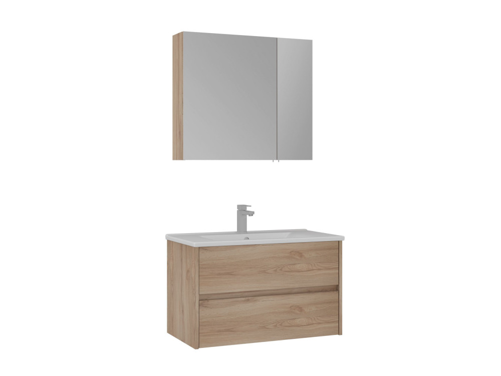 Set mobile lavabo con specchio (2 pezzi) "Side 85 v2" - 85 x 45 x 52 cm - Rovere